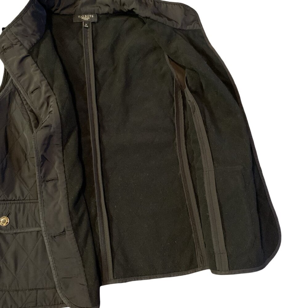 Talbots 1X Diamond Quilted Nylon Fleece Lined Puffer Vest Womens Black W/Buttons - Picture 4 of 6